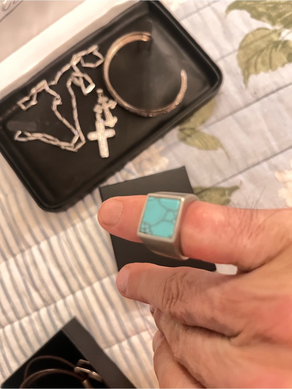 Men's Turquoise Stone Stainless Steel Signet Ring - Blue size 8